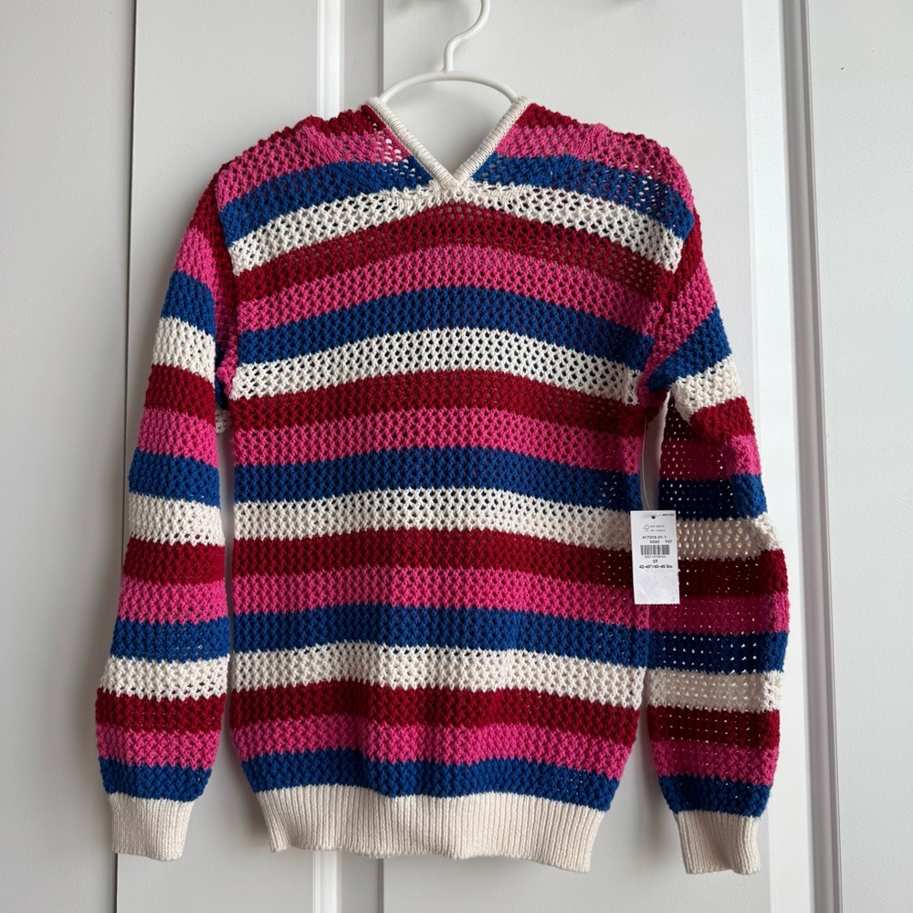 Old Navy Toddler Girls 5T Crochet Knit Hoodie Sweater Striped NWT